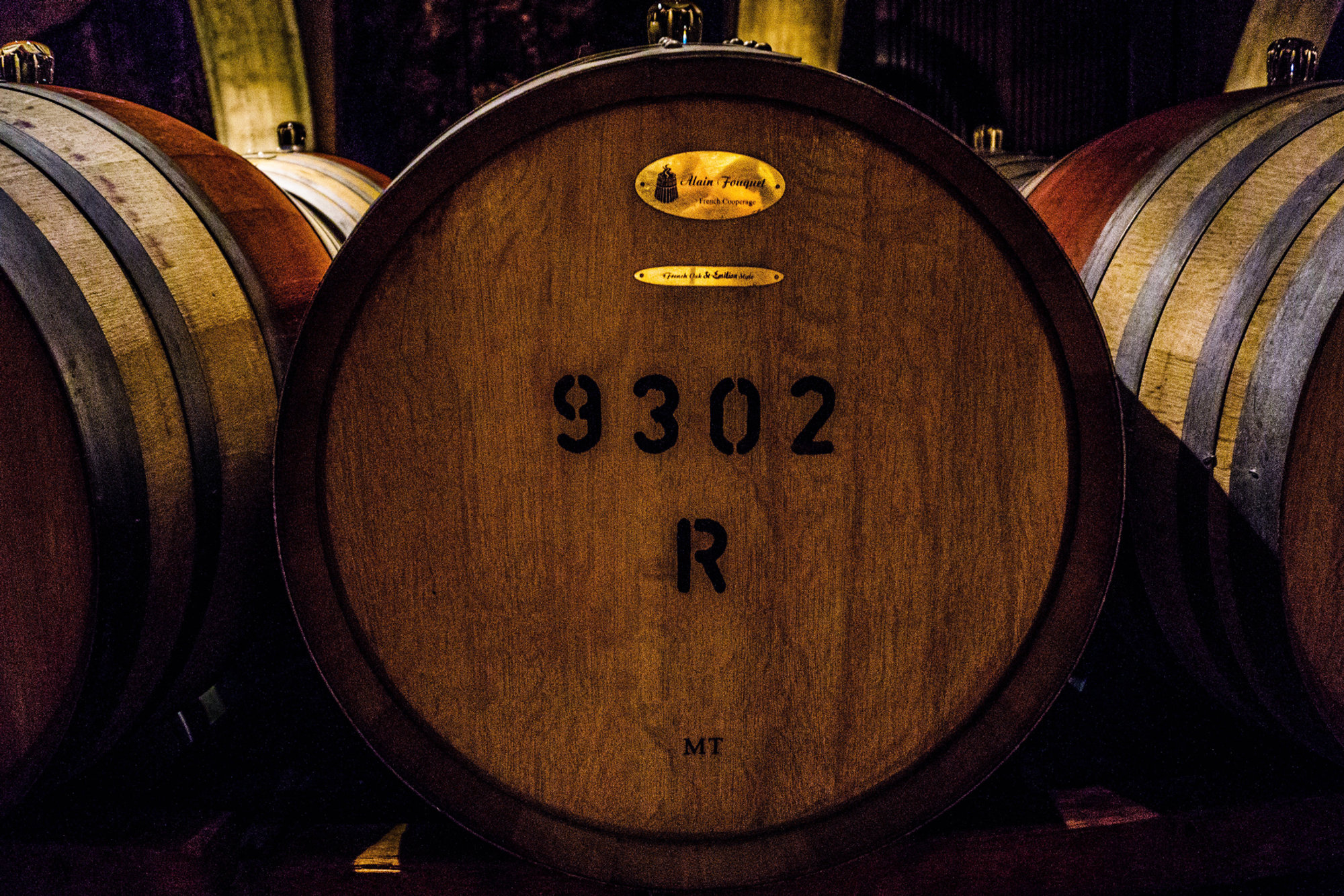 Barriques de vin dans un chai
